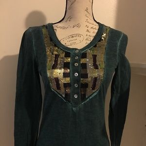 Free People Tiger Eyes Sequin Henley NWOT